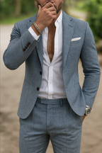 Men's Linen Slim Fit Suit Blazer and Trousers Set for Men | Summer Wedding
