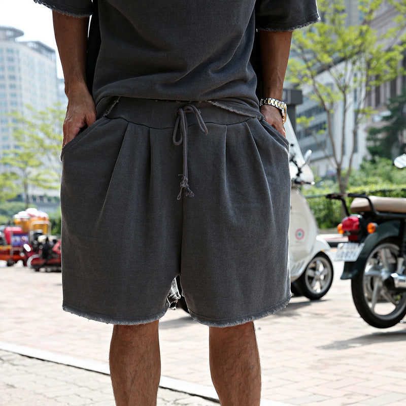 Loose Fit Cotton Crew Neck Tee and Shorts Set for Men | Summer Loungewear