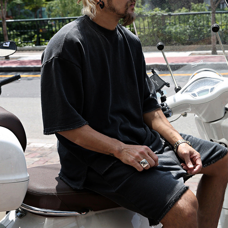 Loose Fit Cotton Crew Neck Tee and Shorts Set for Men | Summer Loungewear