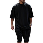 Loose Fit Cotton Crew Neck Tee and Shorts Set for Men | Summer Loungewear