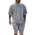 Loose Fit Cotton Crew Neck Tee and Shorts Set for Men | Summer Loungewear