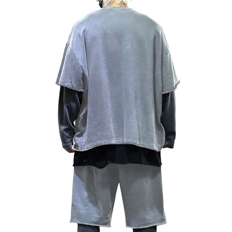 Loose Fit Cotton Crew Neck Tee and Shorts Set for Men | Summer Loungewear