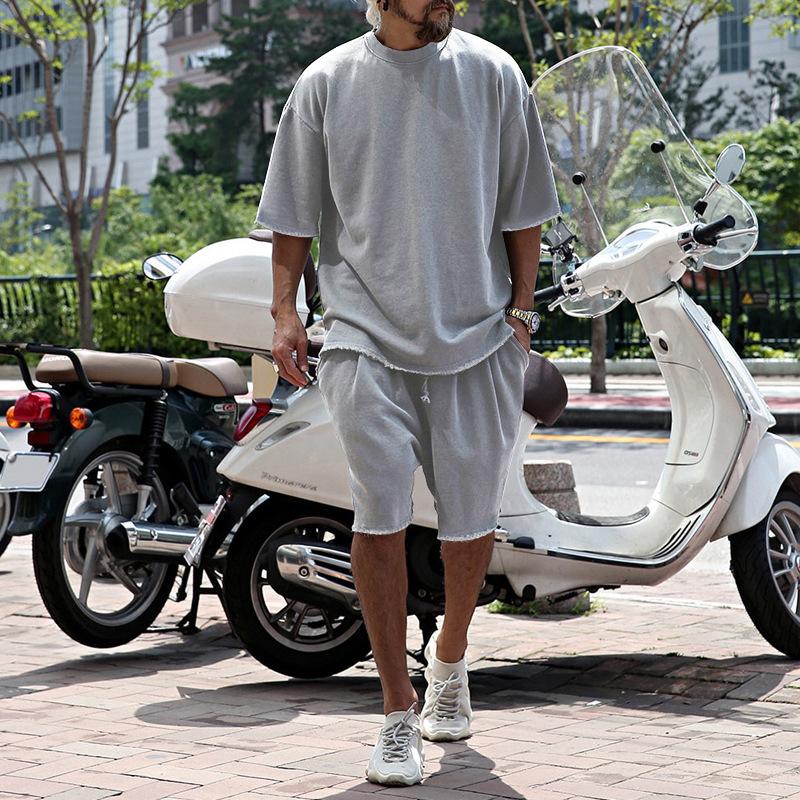 Loose Fit Cotton Crew Neck Tee and Shorts Set for Men | Summer Loungewear