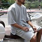 Loose Fit Cotton Crew Neck Tee and Shorts Set for Men | Summer Loungewear