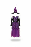 Purple Black Bat Witch Dress with Hat Costume for Girls | Halloween Parties