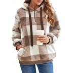 Checkered Quarter Zip Hoodie for Women | Relaxed Fit with Front Pocket