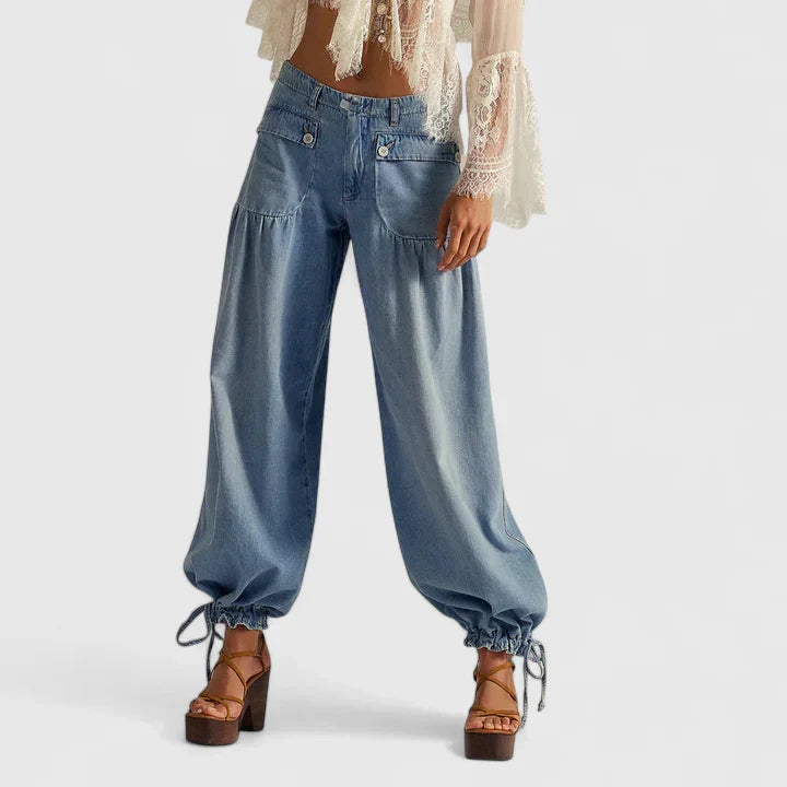 Pleated Wide Leg Trousers with Pocket Detail for Women | Bohemian Style
