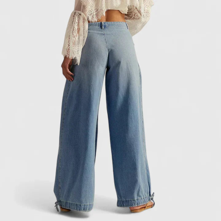 Pleated Wide Leg Trousers with Pocket Detail for Women | Bohemian Style