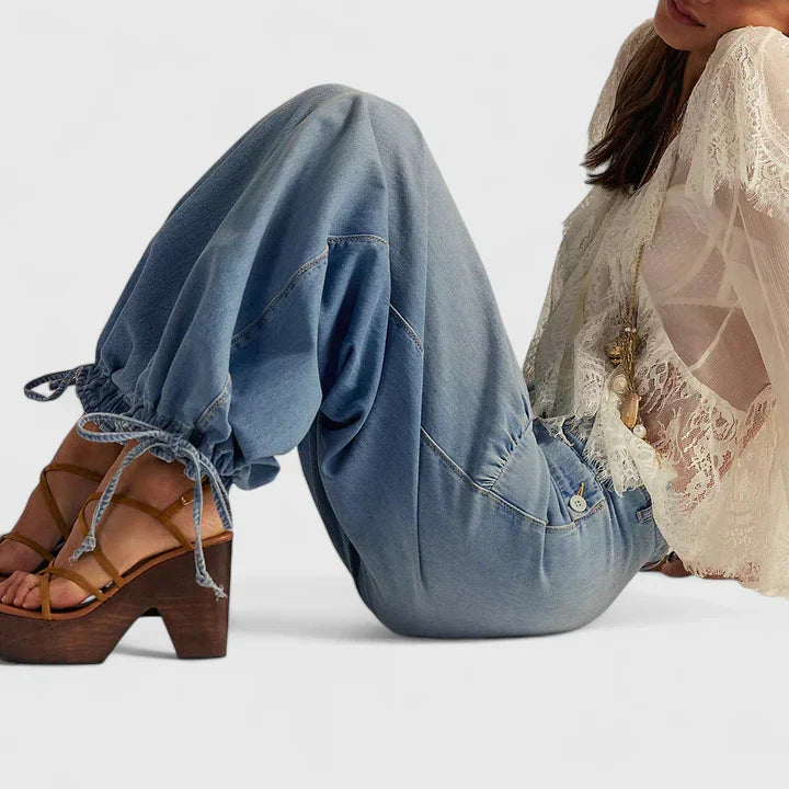 Pleated Wide Leg Trousers with Pocket Detail for Women | Bohemian Style