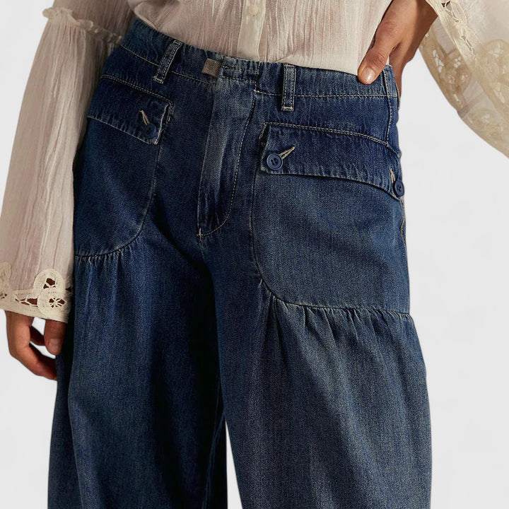 Pleated Wide Leg Trousers with Pocket Detail for Women | Bohemian Style
