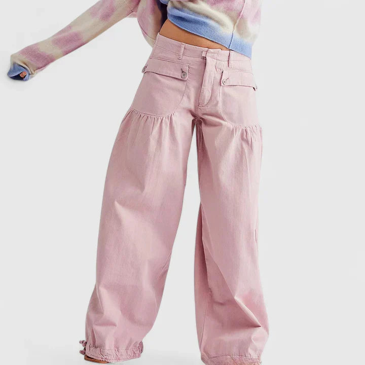 Pleated Wide Leg Trousers with Pocket Detail for Women | Bohemian Style