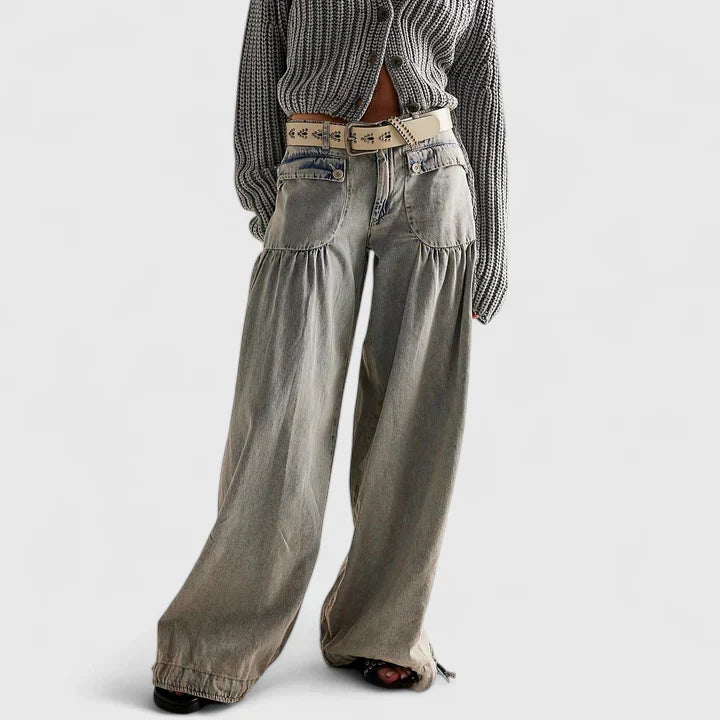 Pleated Wide Leg Trousers with Pocket Detail for Women | Bohemian Style