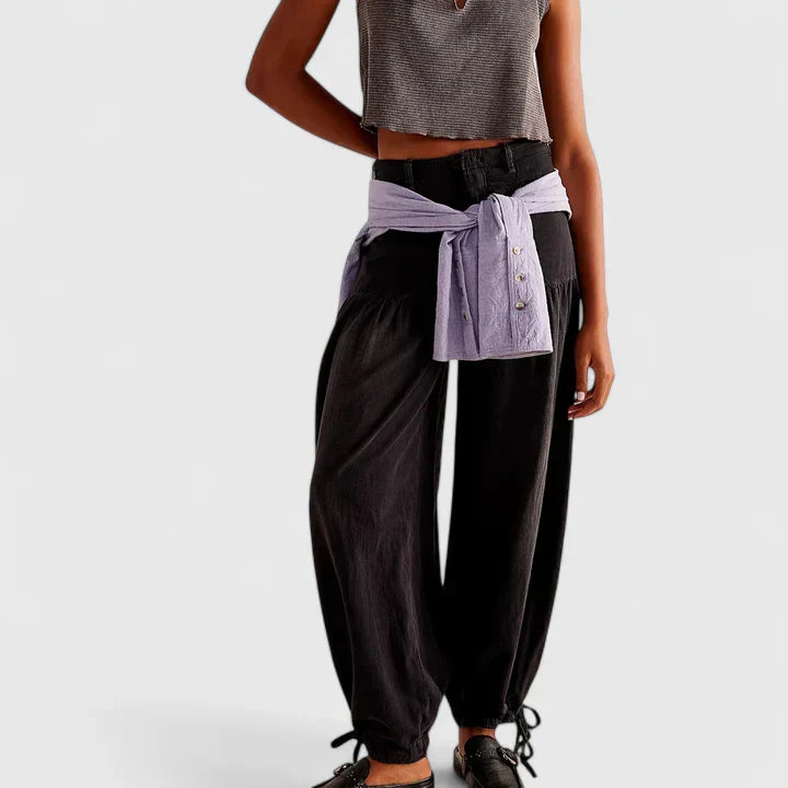 Pleated Wide Leg Trousers with Pocket Detail for Women | Bohemian Style
