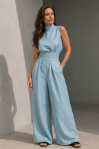 Sleeveless Wide Leg Two-Piece Set for Women | Summer Holiday