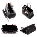 Genuine Leather Twist Lock Handbag with Gold Hardware and Pockets for Women