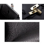 Genuine Leather Twist Lock Handbag with Gold Hardware and Pockets for Women
