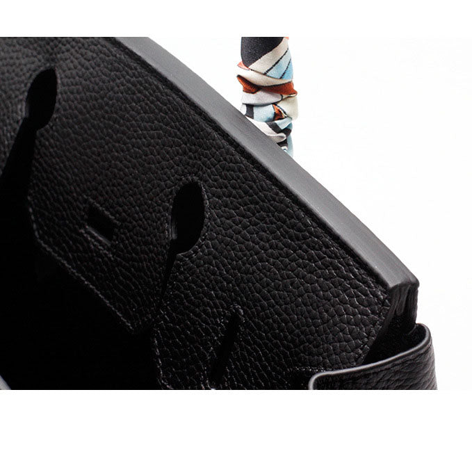Genuine Leather Twist Lock Handbag with Gold Hardware and Pockets for Women