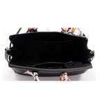 Genuine Leather Twist Lock Handbag with Gold Hardware and Pockets for Women