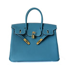 Genuine Leather Twist Lock Handbag with Gold Hardware and Pockets for Women
