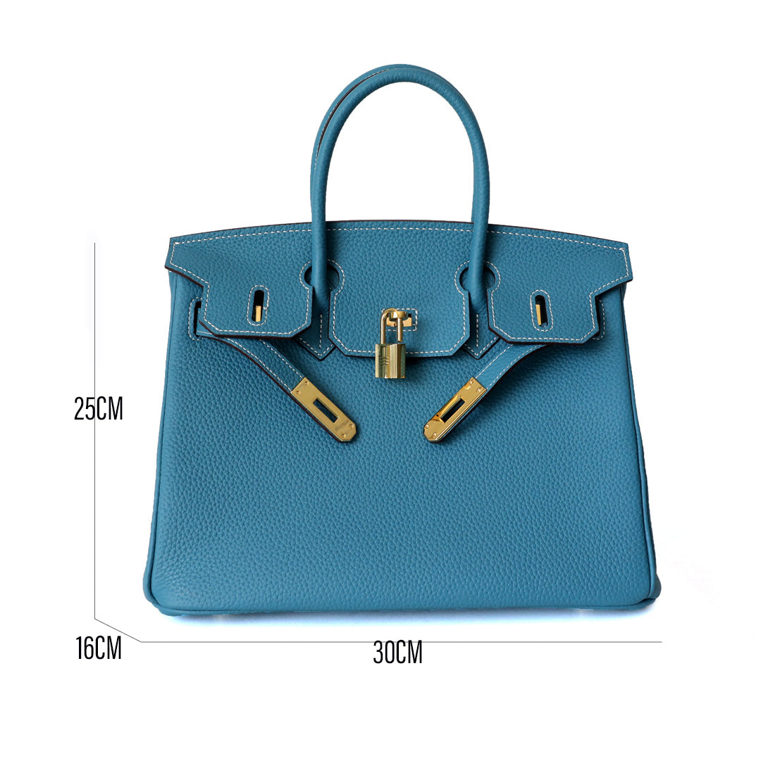 Genuine Leather Twist Lock Handbag with Gold Hardware and Pockets for Women