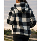 Checkered Quarter Zip Hoodie for Women | Relaxed Fit with Front Pocket