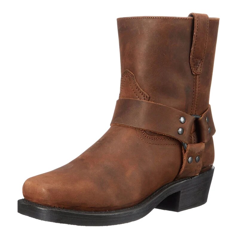 Leather Western Cowboy Boots with Rubber Outsole and PU Insole for Men