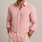 Linen-Blend Button-Front Long Sleeve Shirt for Men
