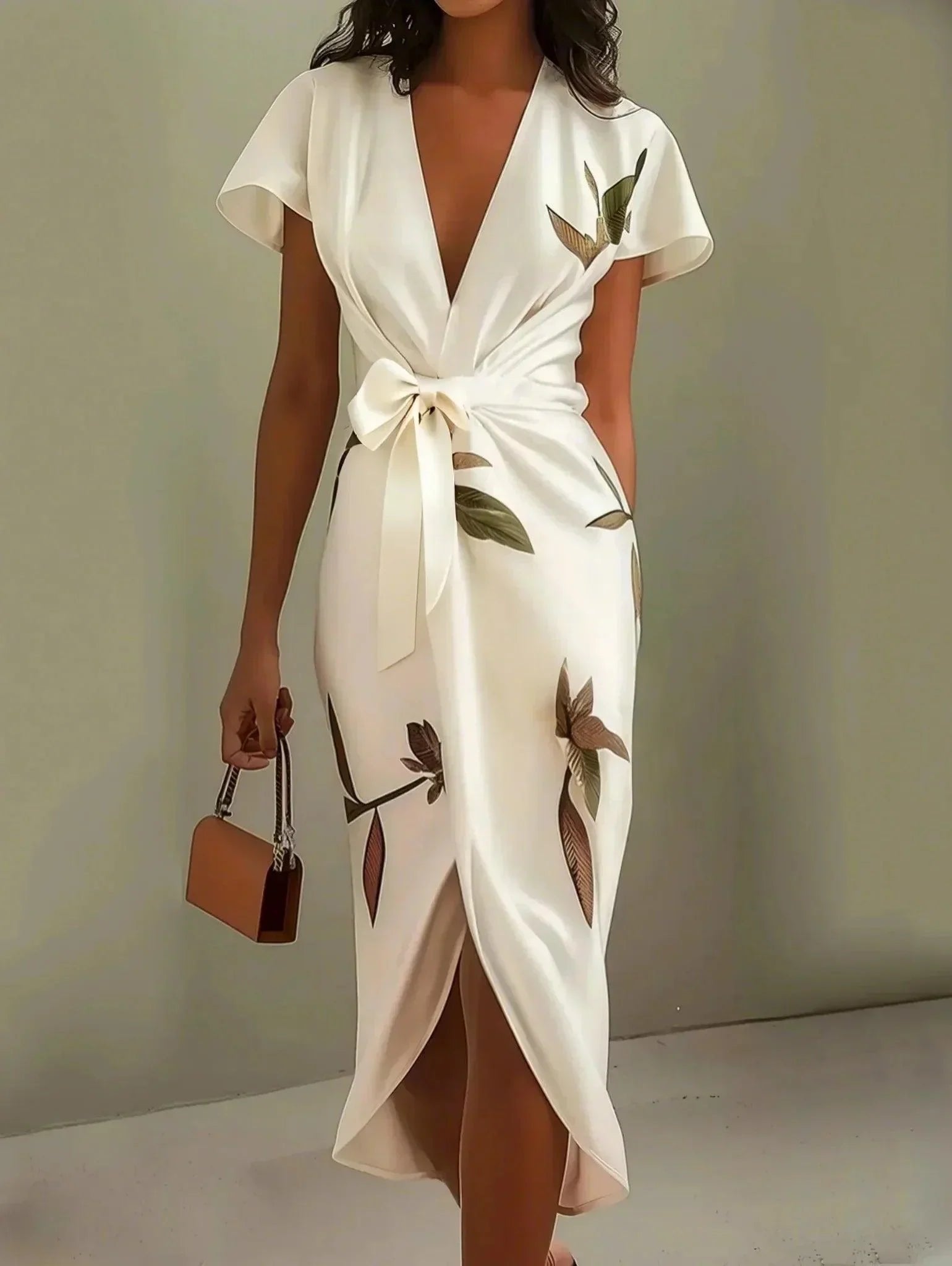 Floral Print Wrap Midi Dress for Women with V-Neckline