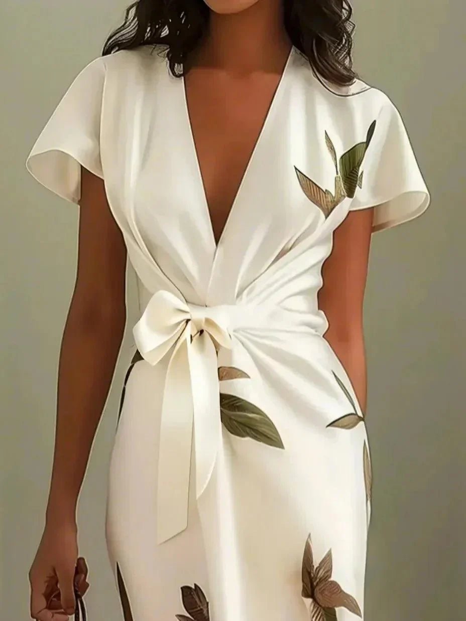 Floral Print Wrap Midi Dress for Women with V-Neckline