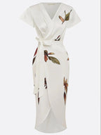 Floral Print Wrap Midi Dress for Women with V-Neckline