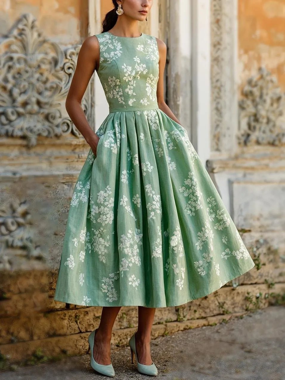Floral Print Off-Shoulder Midi Dress for Women | Summer Swing Fit