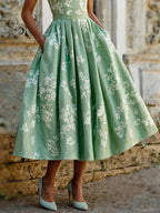 Floral Print Off-Shoulder Midi Dress for Women | Summer Swing Fit