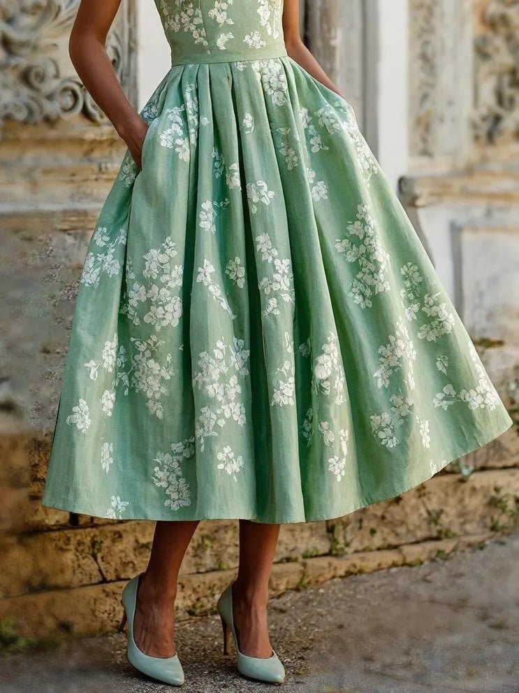 Floral Print Off-Shoulder Midi Dress for Women | Summer Swing Fit