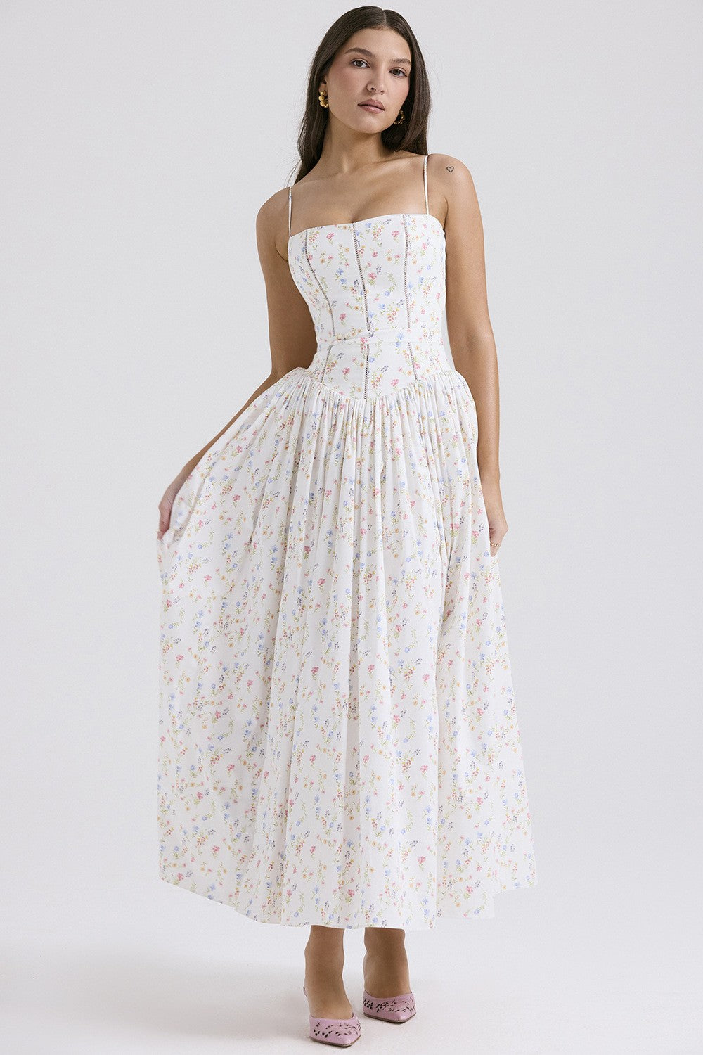 Pleated Strapless Midi Dress for Women | Wedding Guest