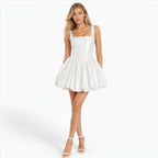 White Corset Mini Dress for Women | Bubble Skirt with Lace-Up Back