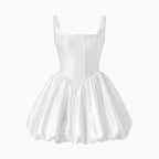 White Corset Mini Dress for Women | Bubble Skirt with Lace-Up Back