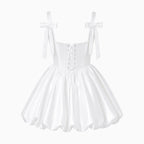 White Corset Mini Dress for Women | Bubble Skirt with Lace-Up Back