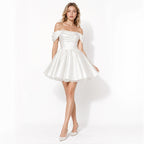 Satin Off-Shoulder Puff Sleeve Mini Dress for Women | Occasion