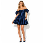 Satin Off-Shoulder Puff Sleeve Mini Dress for Women | Occasion