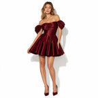 Satin Off-Shoulder Puff Sleeve Mini Dress for Women | Occasion