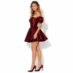 Satin Off-Shoulder Puff Sleeve Mini Dress for Women | Occasion