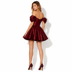 Satin Off-Shoulder Puff Sleeve Mini Dress for Women | Occasion