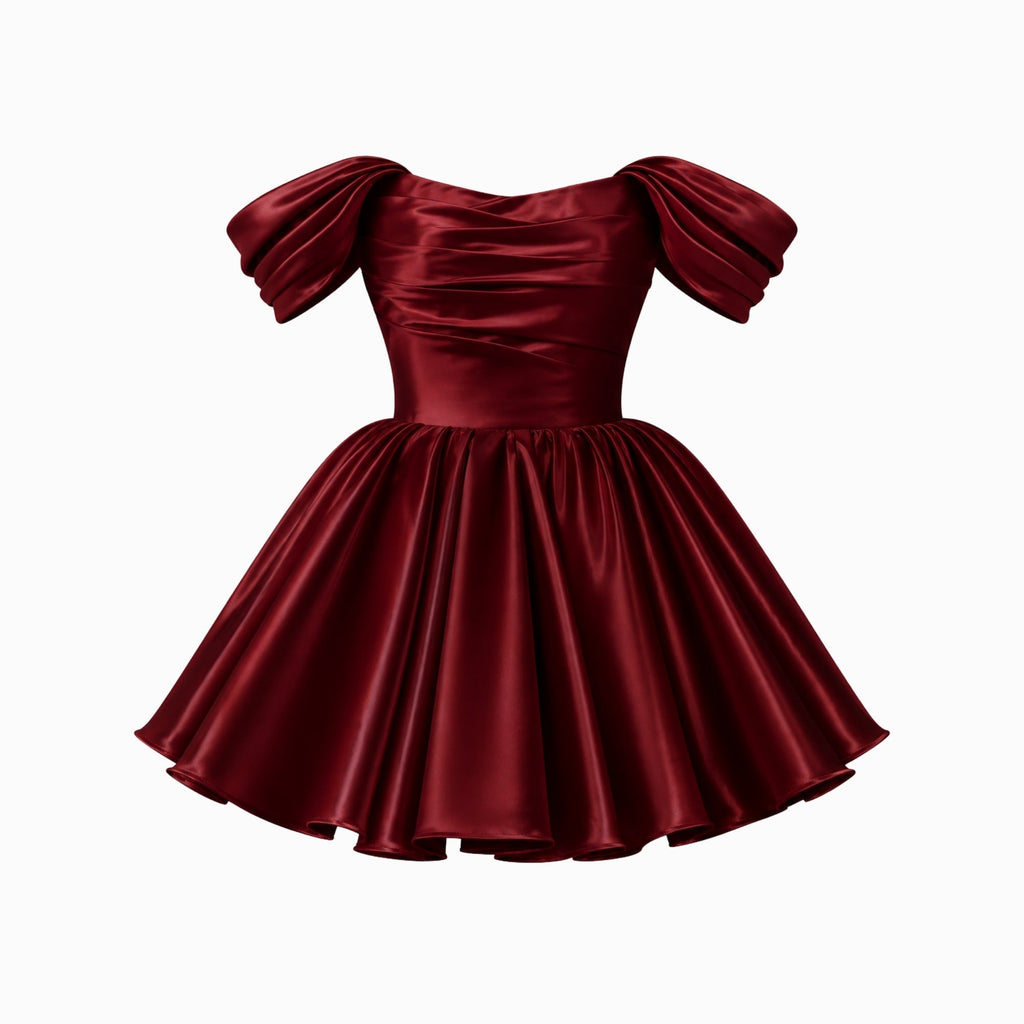 Satin Off-Shoulder Puff Sleeve Mini Dress for Women | Occasion