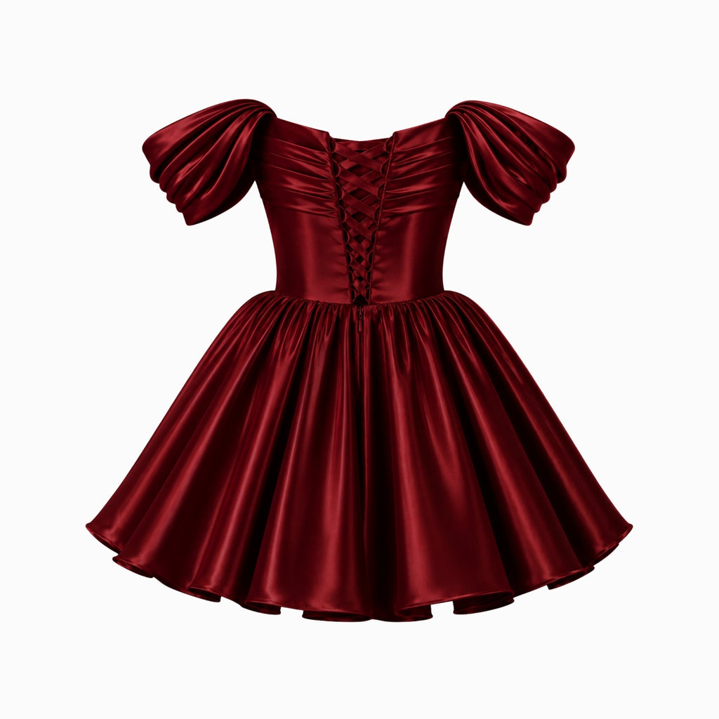 Satin Off-Shoulder Puff Sleeve Mini Dress for Women | Occasion