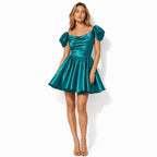 Satin Off-Shoulder Puff Sleeve Mini Dress for Women | Occasion