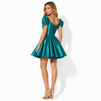 Satin Off-Shoulder Puff Sleeve Mini Dress for Women | Occasion
