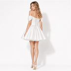 Satin Off-Shoulder Puff Sleeve Mini Dress for Women | Occasion