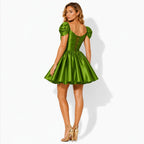 Satin Off-Shoulder Puff Sleeve Mini Dress for Women | Occasion