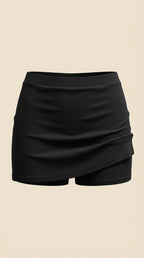 Black Asymmetric Wrap Mini Skirt for Women | Slim Fit