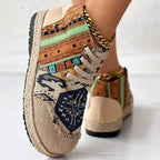 Red and Blue Bohemian Patterned High Top Lace Up Platform Trainers for Women